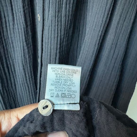 Xirena Dress Lennox Black Gauze Button Front Short Sleeve Tiered Midi Dress Sz M - Picture 9 of 9